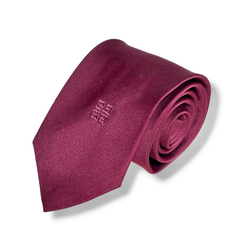 GIVENCHY Burgundy Polyester Tie Embroidered Logo VINTAGE